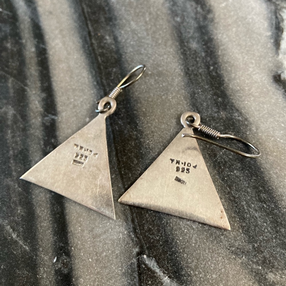 Mexican Sterling Silver Triangular Drop Earrings - image 2